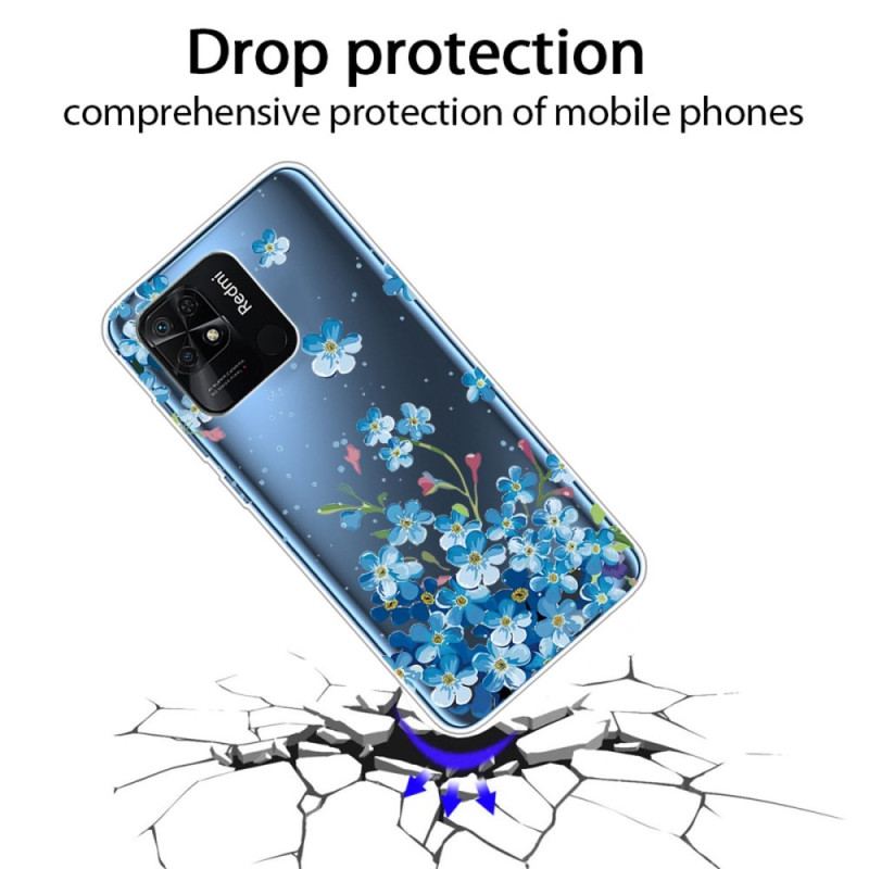 Coque Xiaomi Redmi 10C Transparente Fleurs Bleues