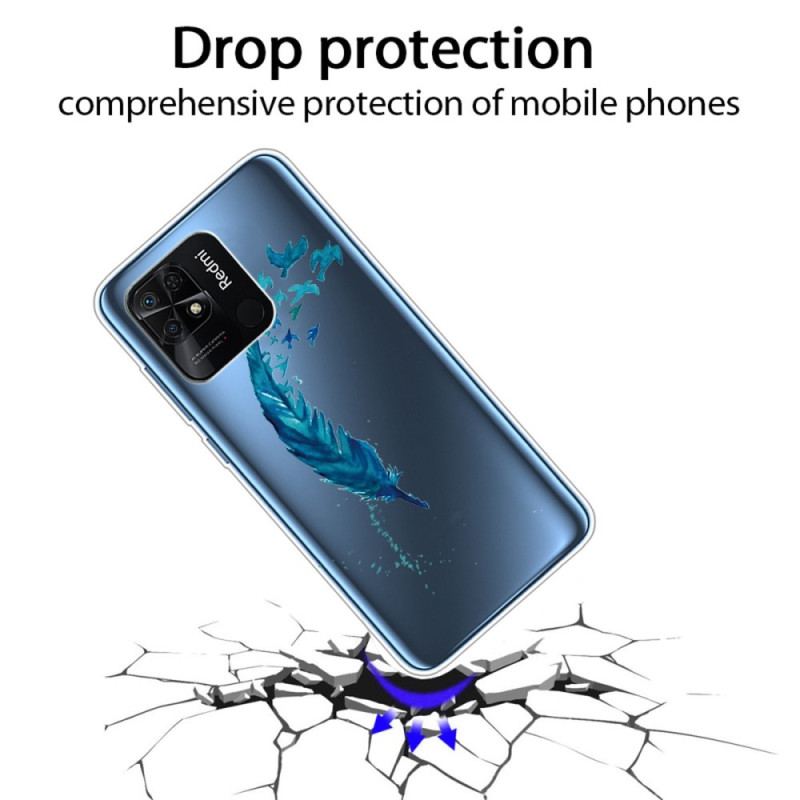 Coque Xiaomi Redmi 10C Transparente Plume Bleue