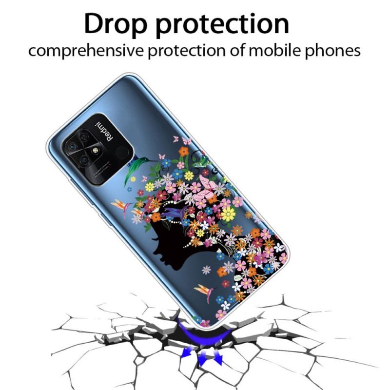 Coque Xiaomi Redmi 10C Transparente Tête Fleurie