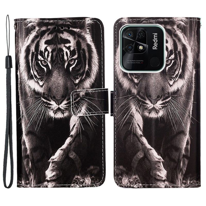 Housse Xiaomi Redmi 10C Fabuleux Tigre à Lanière