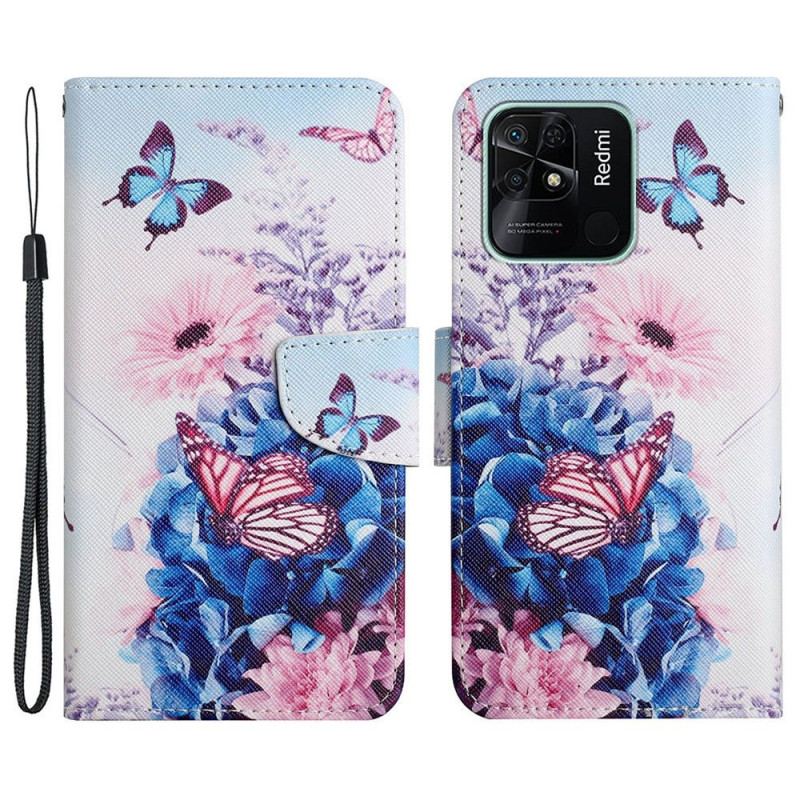 Housse Xiaomi Redmi 10C Fantaisie Florale à Lanière