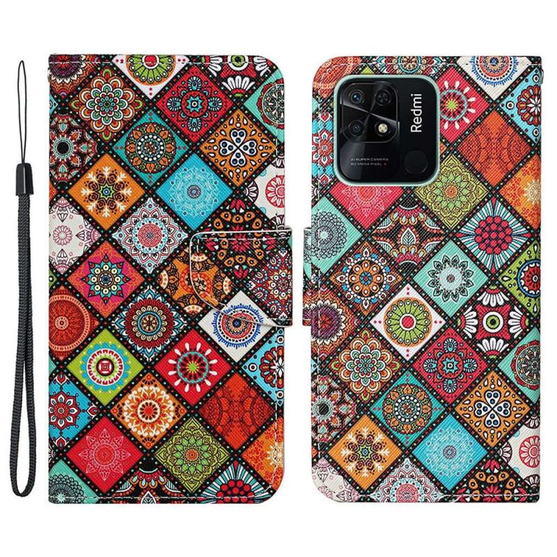 Housse Xiaomi Redmi 10C Patchwork à Lanière