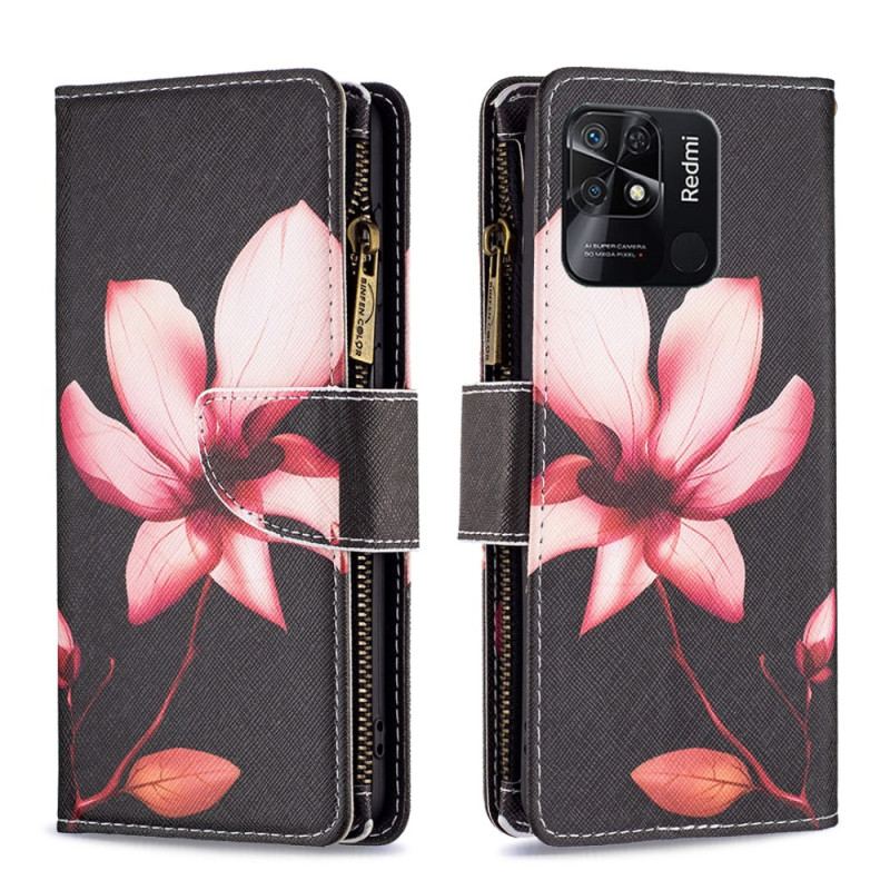 Housse Xiaomi Redmi 10C Poche Zippée Fleur