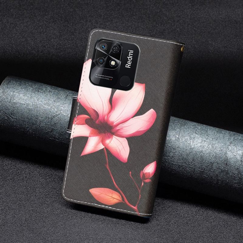 Housse Xiaomi Redmi 10C Poche Zippée Fleur