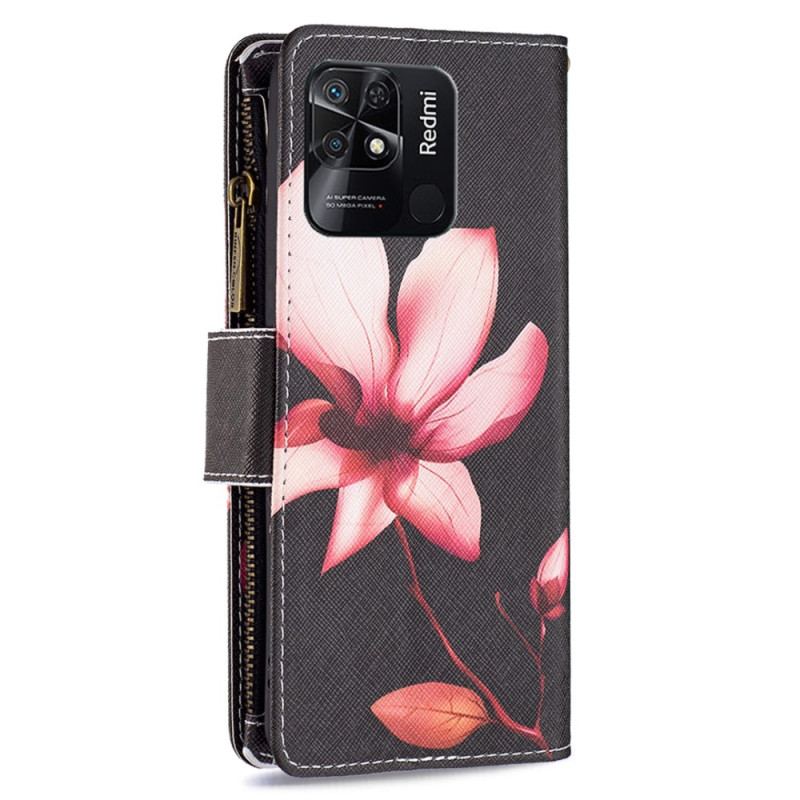 Housse Xiaomi Redmi 10C Poche Zippée Fleur