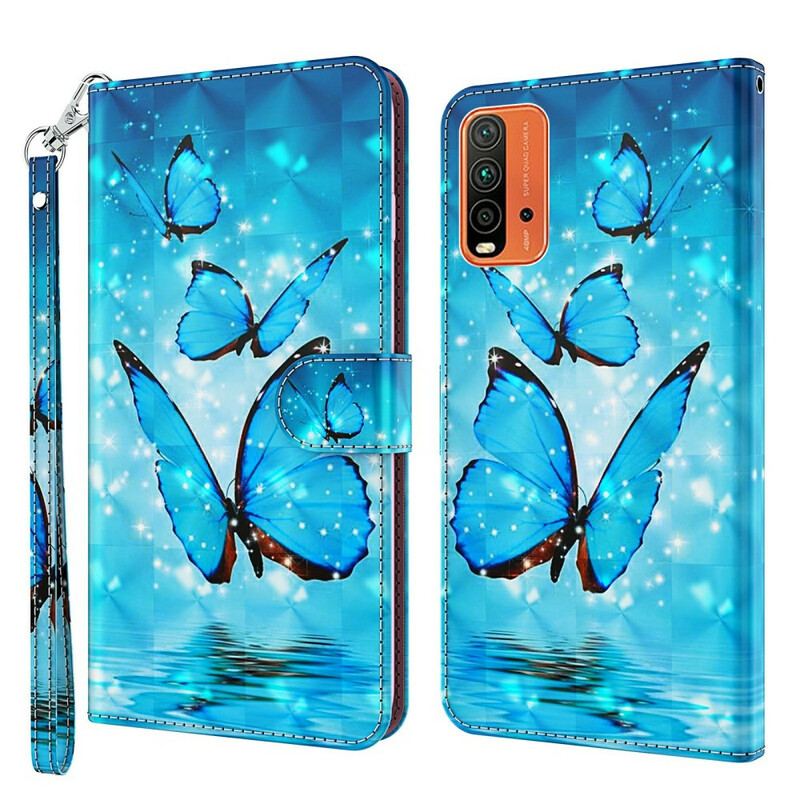 Housse Xiaomi Redmi 9T Papillons Bleus Volants