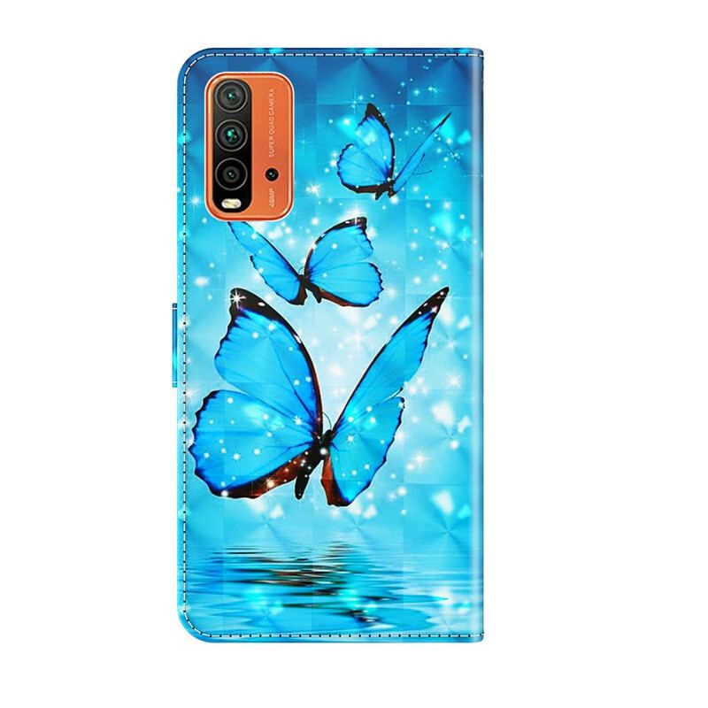 Housse Xiaomi Redmi 9T Papillons Bleus Volants