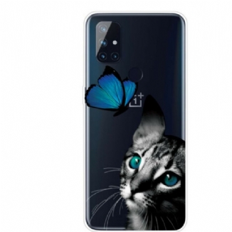 Coque OnePlus Nord N10 Chat et Papillon