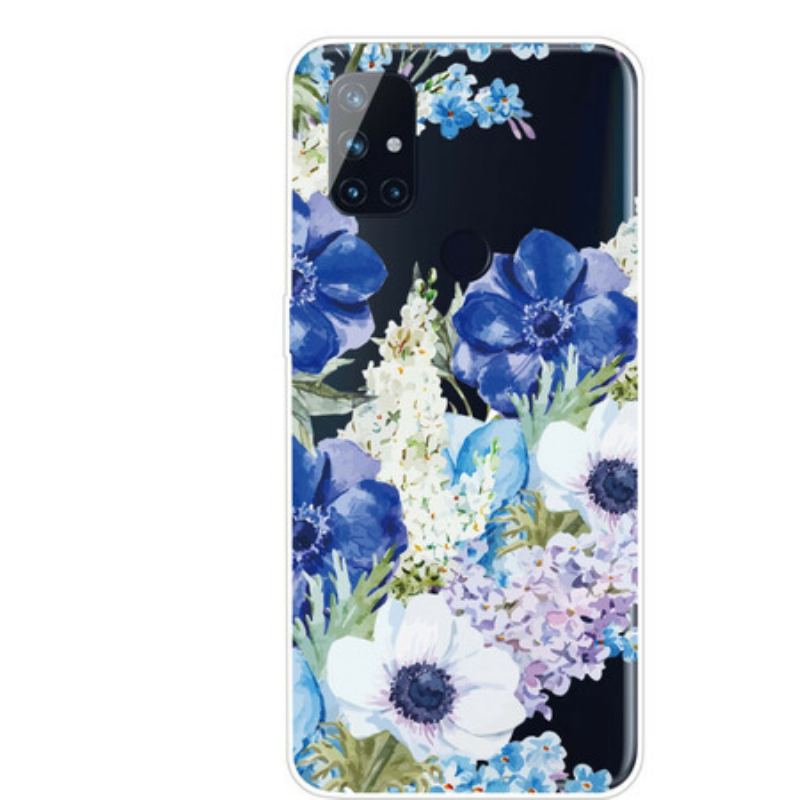 Coque OnePlus Nord N10 Transparente Fleurs Bleues Aquarelle