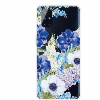 Coque OnePlus Nord N10 Transparente Fleurs Bleues Aquarelle