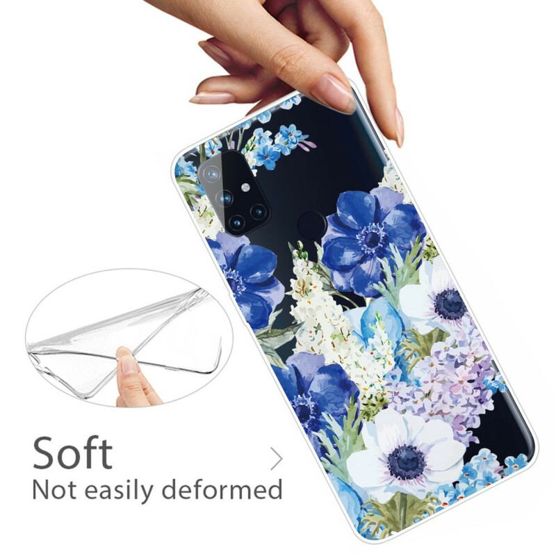 Coque OnePlus Nord N10 Transparente Fleurs Bleues Aquarelle