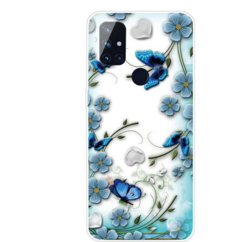 Coque OnePlus Nord N10 Transparente Papillons et Fleurs Rétros