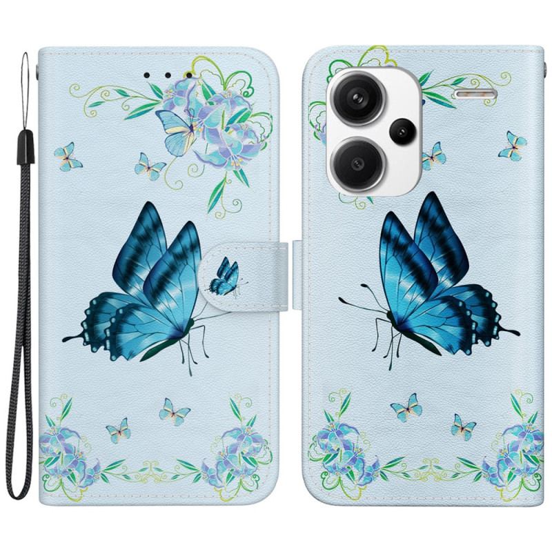 Housse Xiaomi Redmi Note 13 Pro Plus 5G Papillon et Fleurs Bleus