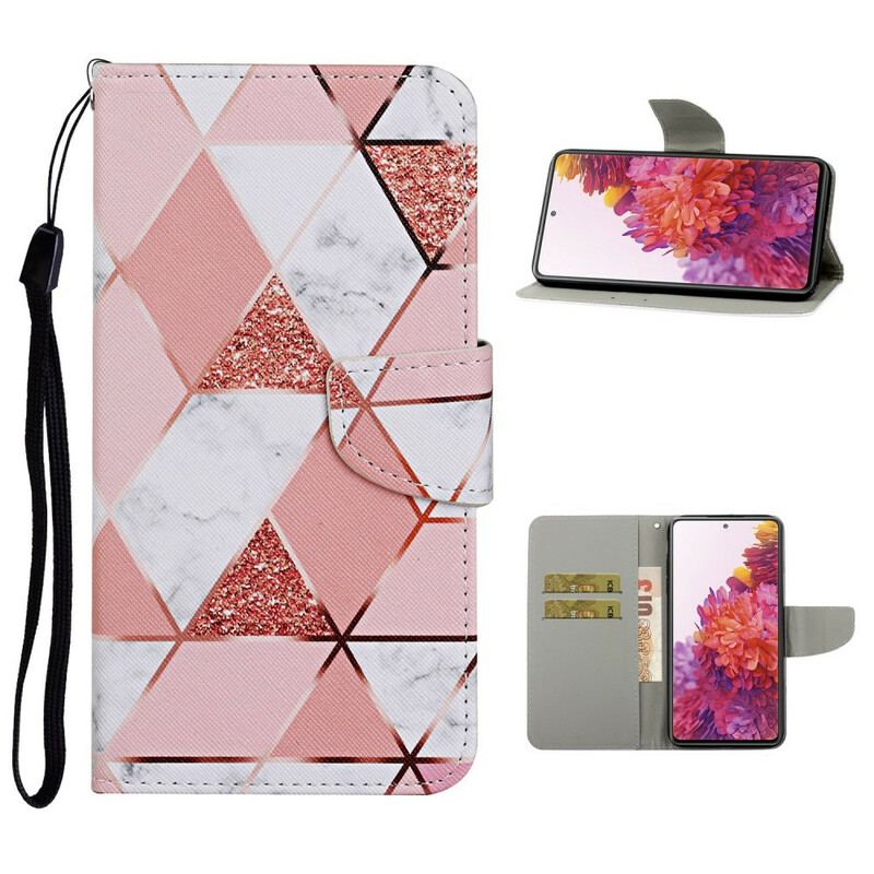 Housse Samsung Galaxy S20 FE Marbre et Paillettes avec Lanière