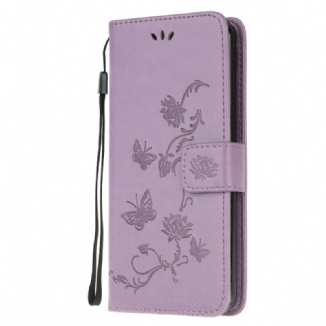 Housse Samsung Galaxy S20 FE Papillons et Fleurs à Lanière