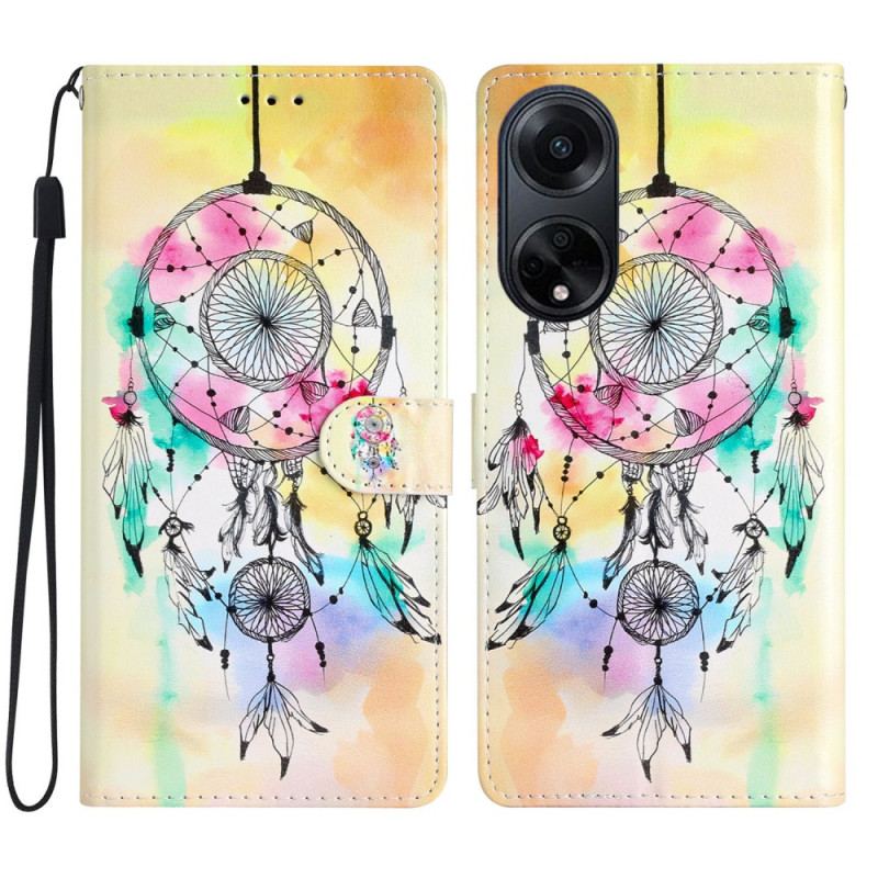 Housse Oppo A98 5G Attrape-Rêves Aquarelle à Lanière