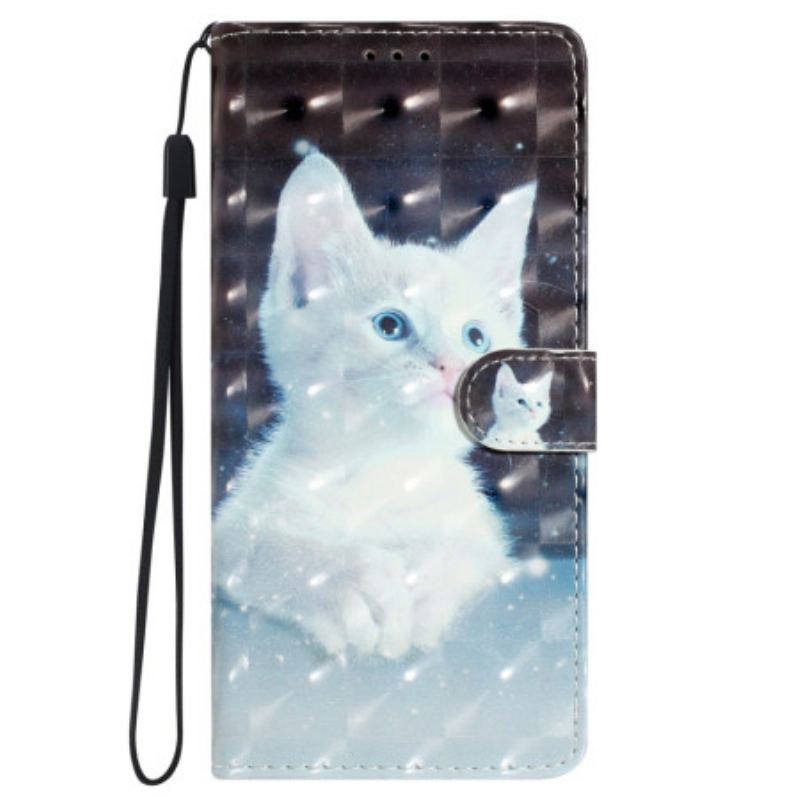 Housse Oppo A98 5G Chat Blanc 3D à Lanière