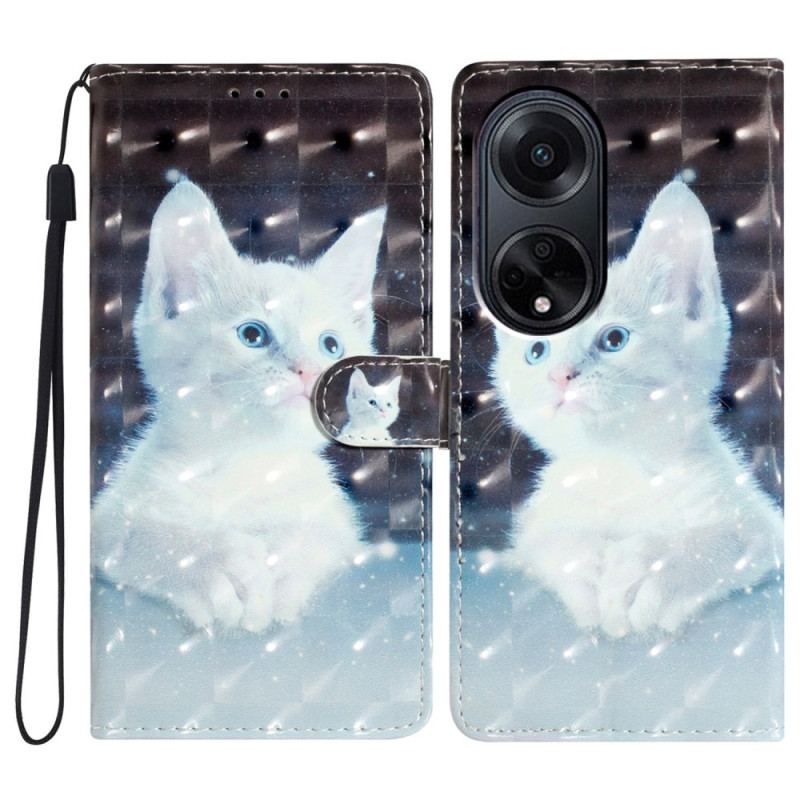 Housse Oppo A98 5G Chat Blanc 3D à Lanière