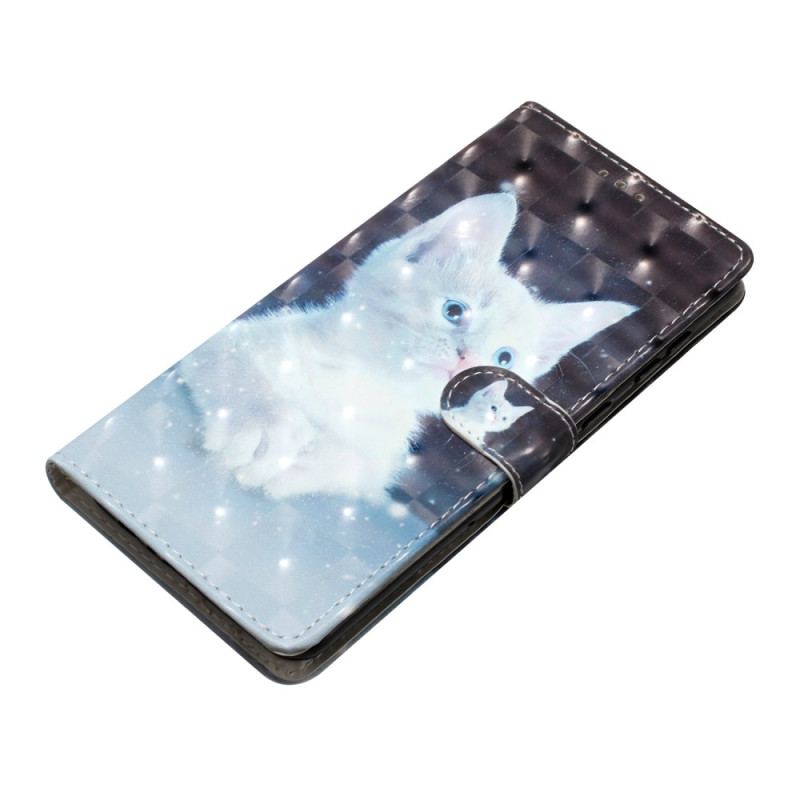 Housse Oppo A98 5G Chat Blanc 3D à Lanière