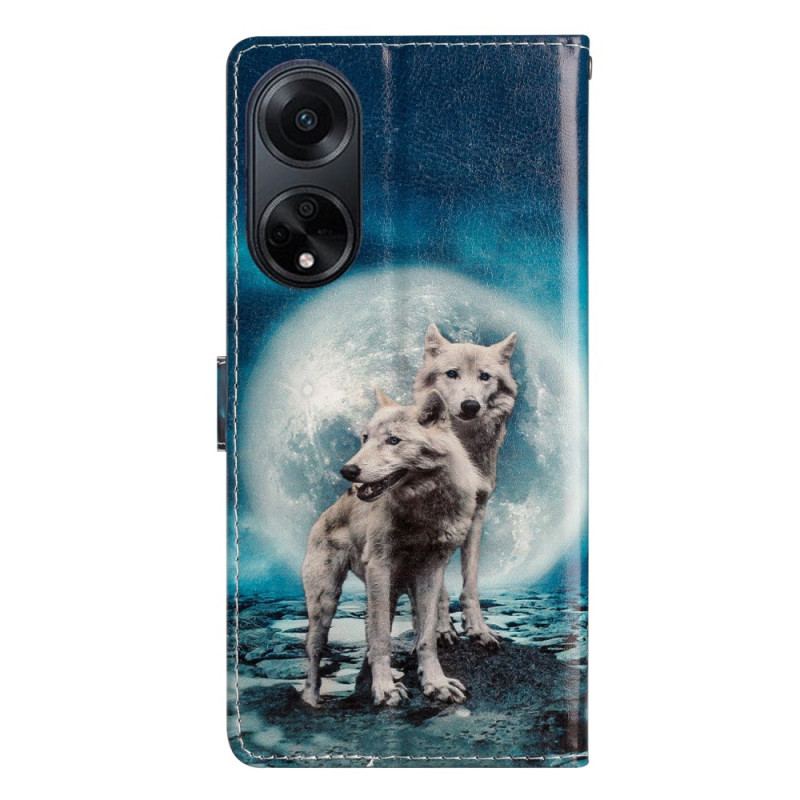 Housse Oppo A98 5G Deux Loups à Lanière