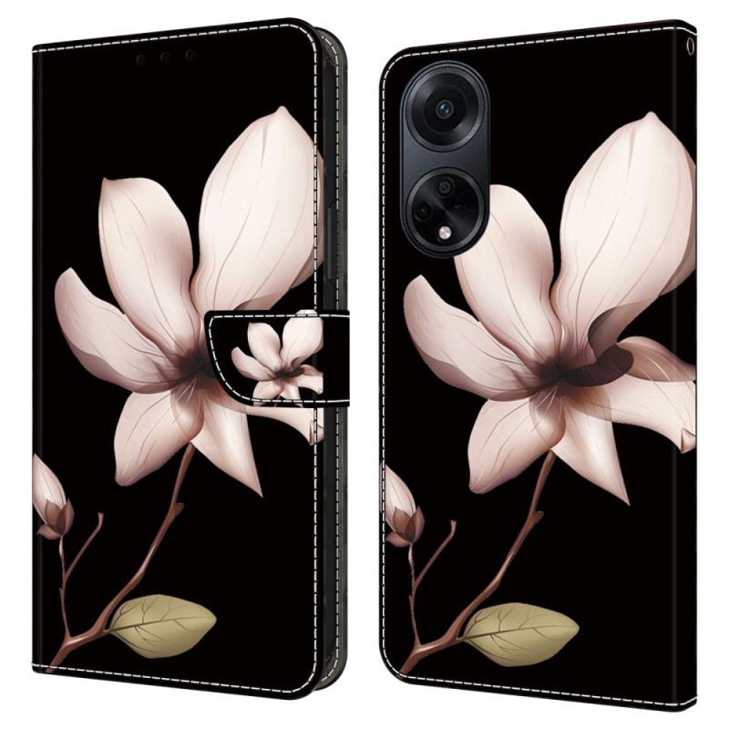 Housse Oppo A98 5G Fleur Rose sur Fond Noir