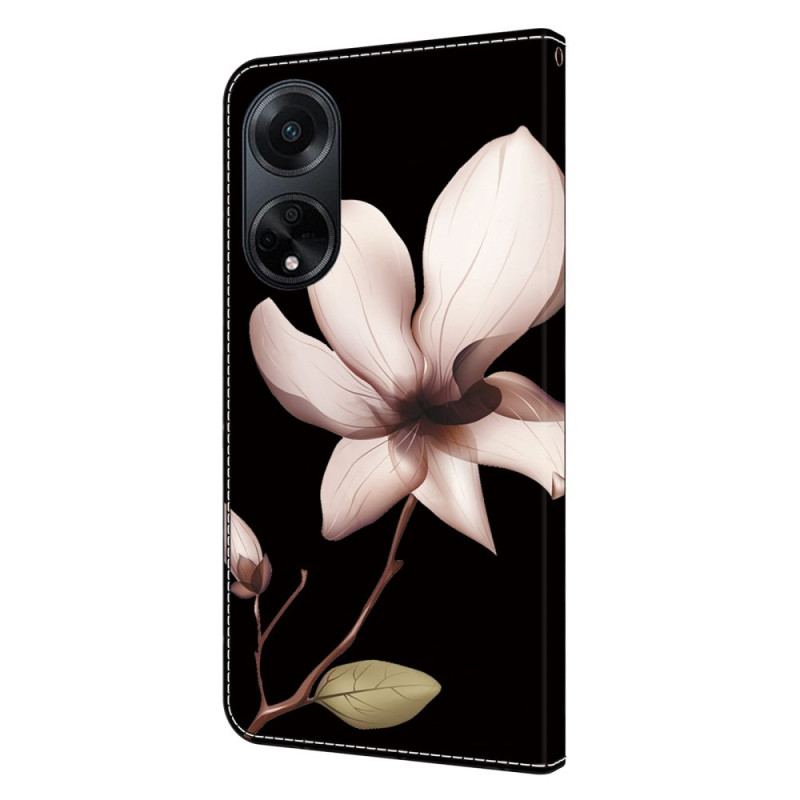 Housse Oppo A98 5G Fleur Rose sur Fond Noir