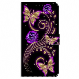 Housse Oppo A98 5G Fleurs Violettes et Papillons