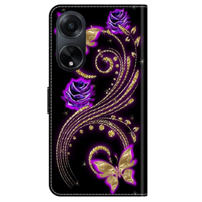 Housse Oppo A98 5G Fleurs Violettes et Papillons