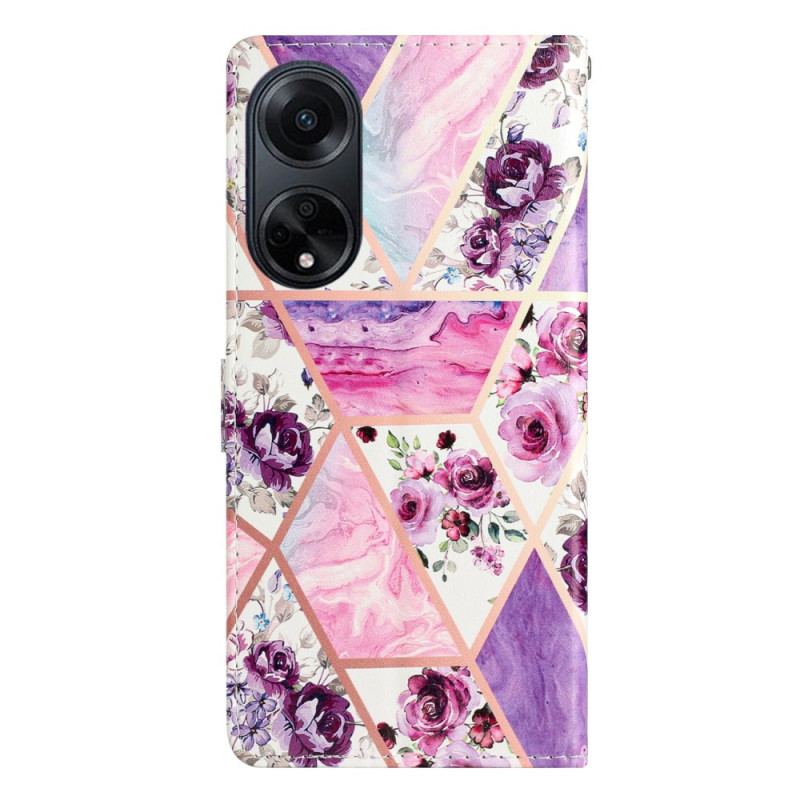 Housse Oppo A98 5G Fleurs Violettes à Lanière