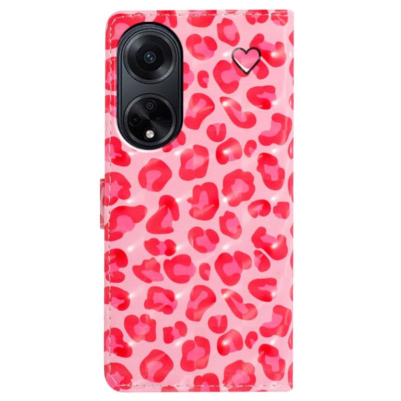 Housse Oppo A98 5G Léopard Rose 3D à Lanière