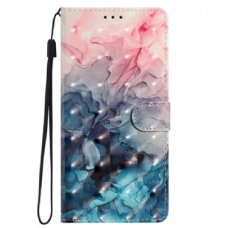 housse Oppo A98 5G Marbre Rose et Bleu à Lanière