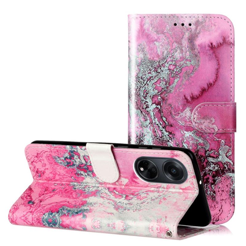 Housse Oppo A98 5G Motif Marbre Rose et Argent