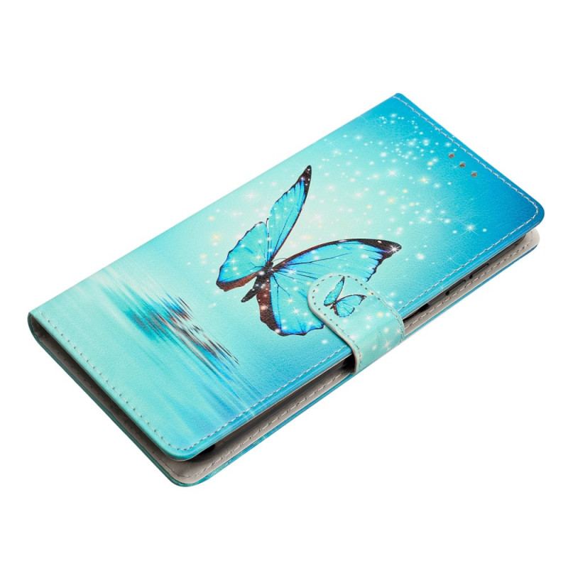 Housse Oppo A98 5G Papillon Bleu à Lanière