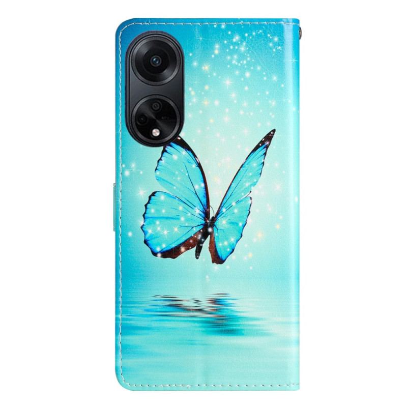 Housse Oppo A98 5G Papillon Bleu à Lanière