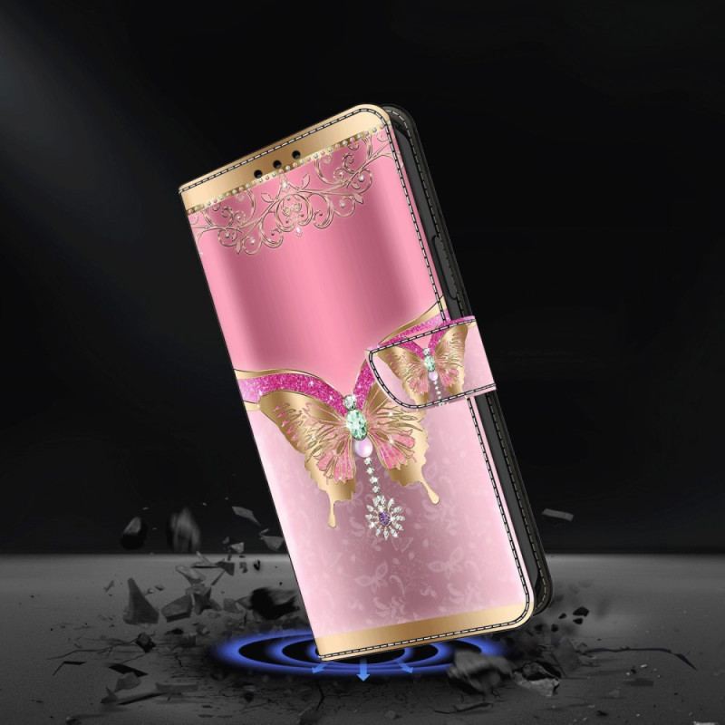 Housse Oppo A98 5G Papillon Rose et Or