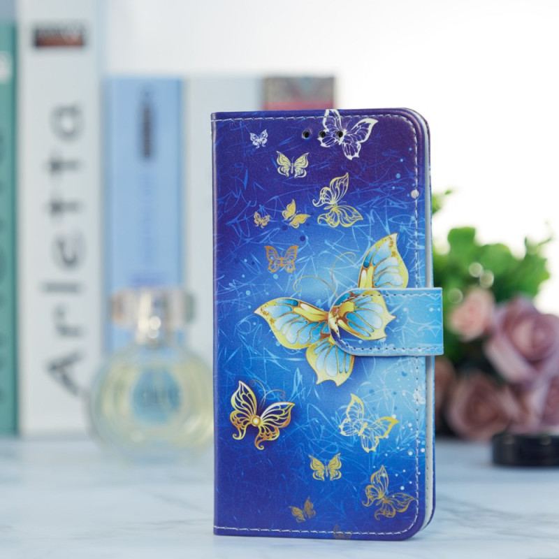 Housse Oppo A98 5G Papillons Dorés à Lanière