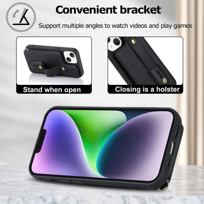 Coque iPhone 15 Porte-Cartes, Support, Sangle et Bandoulière