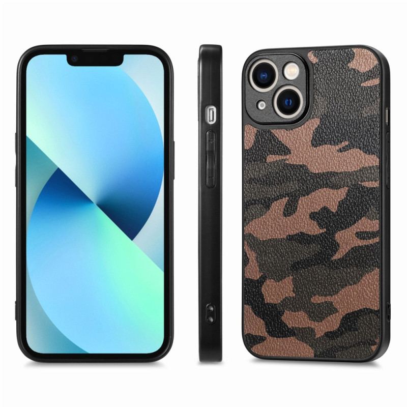 Coque iPhone 15 Simili Cuir Camouflage