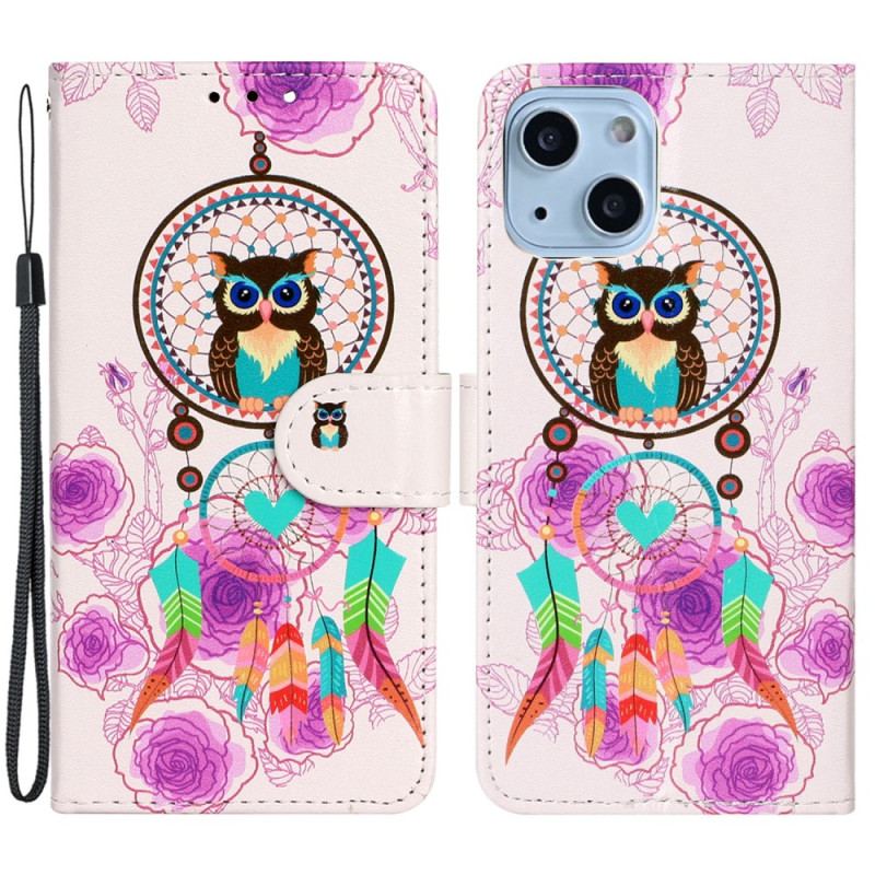 Housse iPhone 15 Attrape Rêves Hibou à Lanière