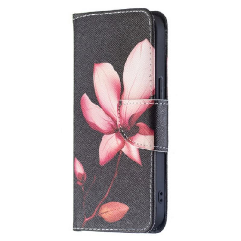 Housse iPhone 15 Fleur Rose sur Fond Noir