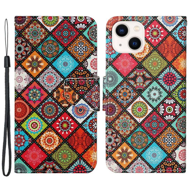 Housse iPhone 15 Joli Patchwork à Lanière