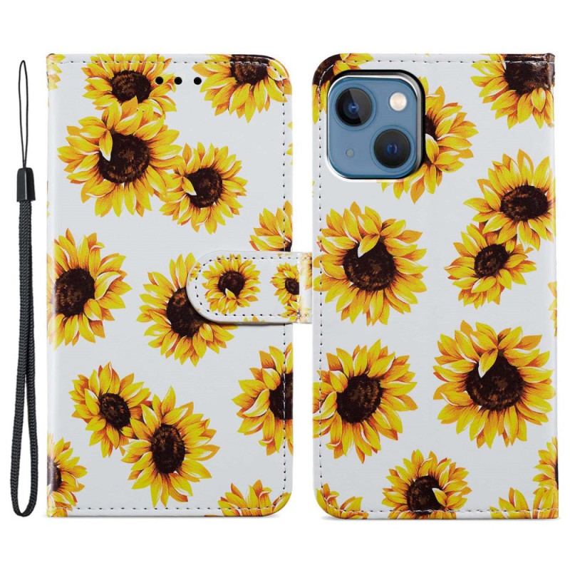 Housse iPhone 15 Tournesols à Lanière