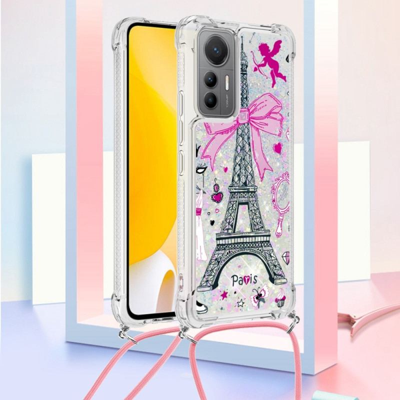 Coque Xiaomi 12 Lite à Cordon Paillettes Tour Eiffel