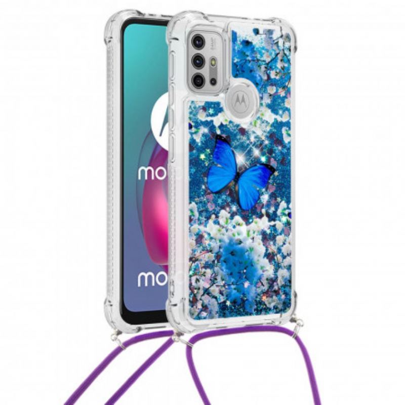 Coque Moto G30 / Moto G10 à Cordon Paillettes Papillons