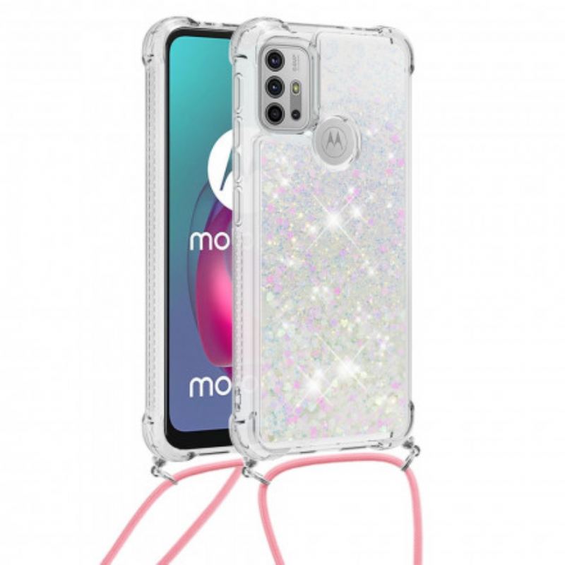 Coque Moto G30 / Moto G10 Paillettes avec Cordon