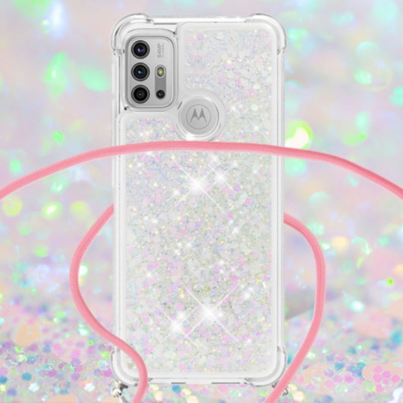 Coque Moto G30 / Moto G10 Paillettes avec Cordon