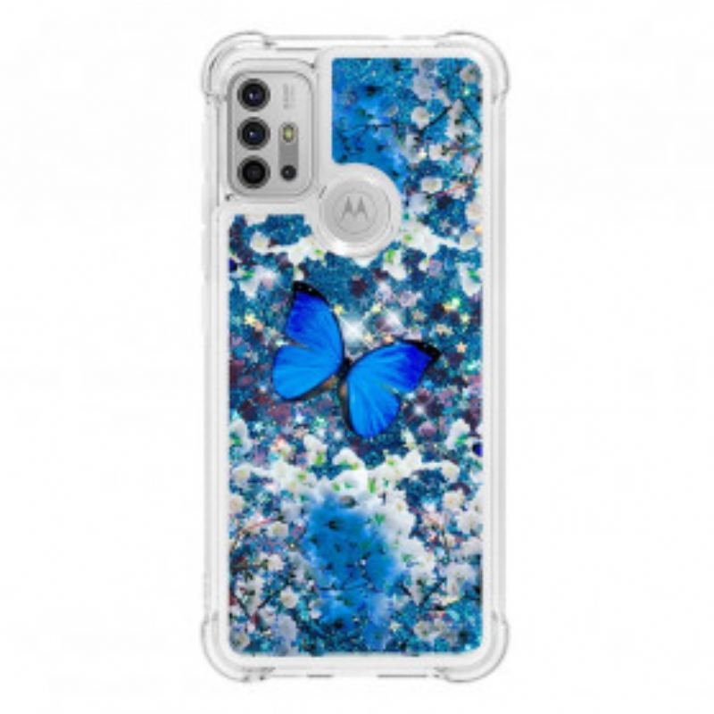 Coque Moto G30 / Moto G10 Papillons Bleus Paillettes