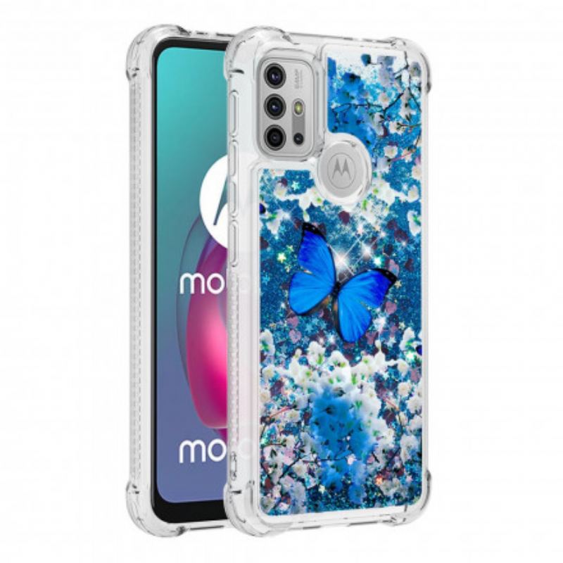 Coque Moto G30 / Moto G10 Papillons Bleus Paillettes