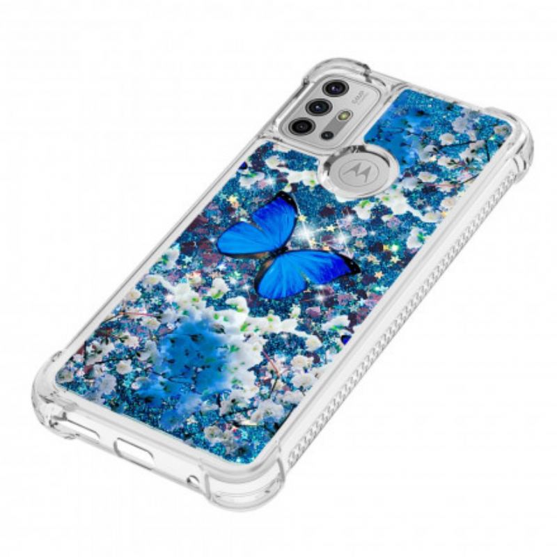 Coque Moto G30 / Moto G10 Papillons Bleus Paillettes