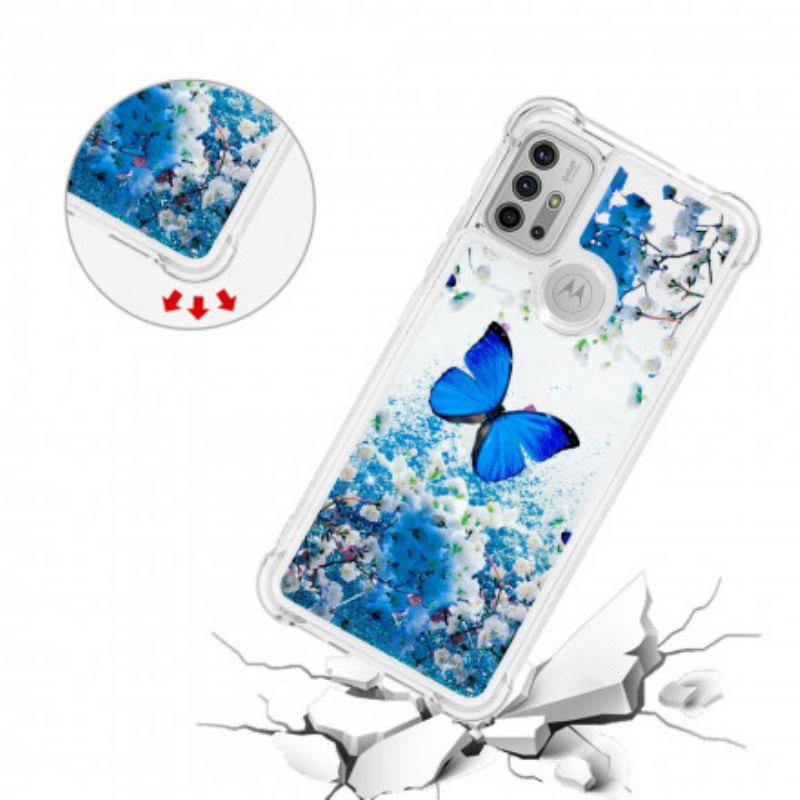 Coque Moto G30 / Moto G10 Papillons Bleus Paillettes